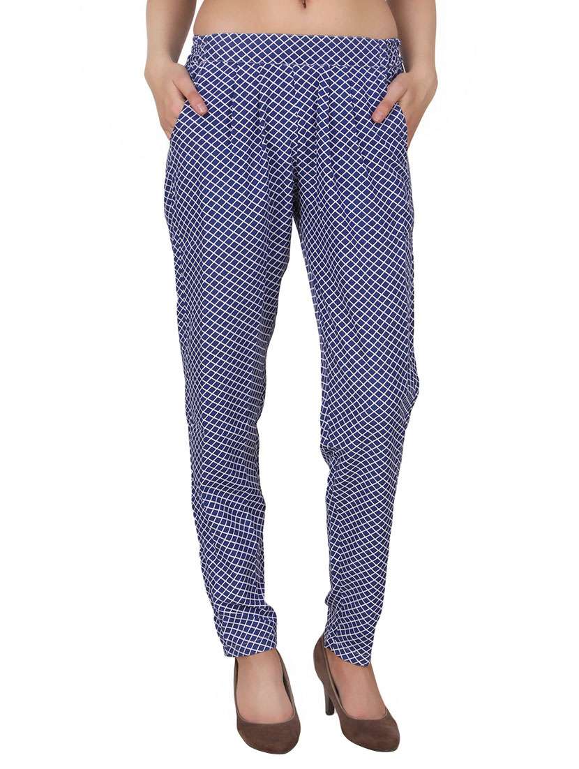 blue checkered georgette pleated trouser - 13430905 -  Zoom Image - 0
