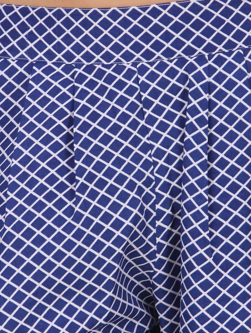 blue checkered georgette pleated trouser - 13430905 - Standard Image - 3