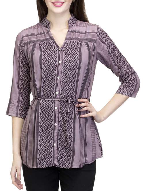 purple printed viscose regular tunic - 13431183 - Standard Image - 0