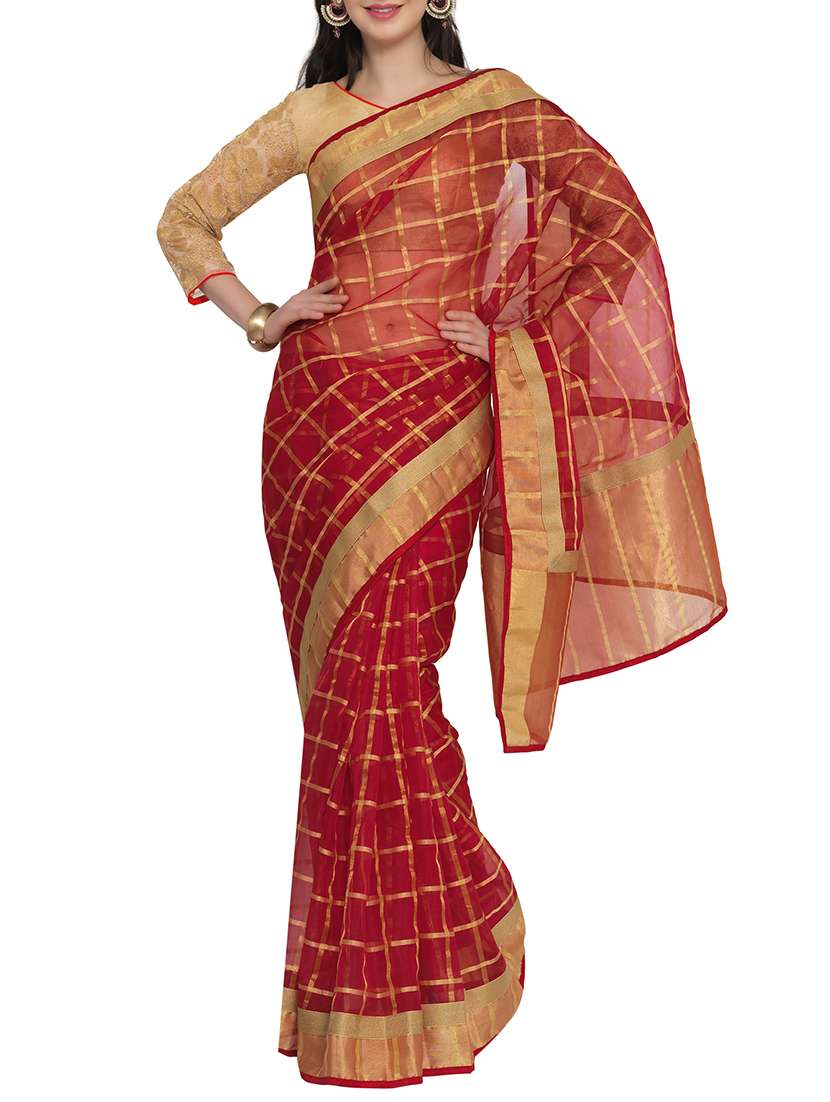 red woven  saree with blouse