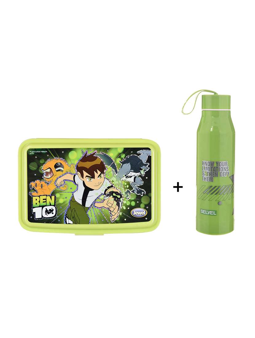 printed combo water bottle and  lunch box with  1 bowl & 1 spoon