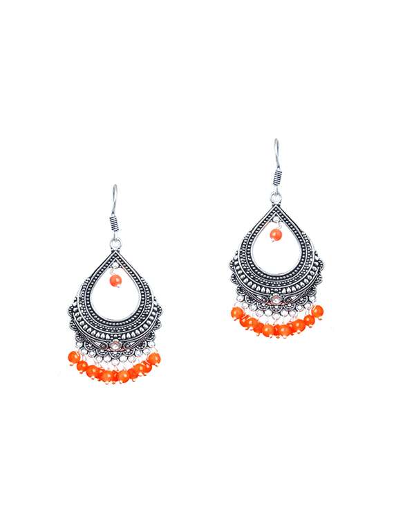 orange silver tone  chandbali earrings