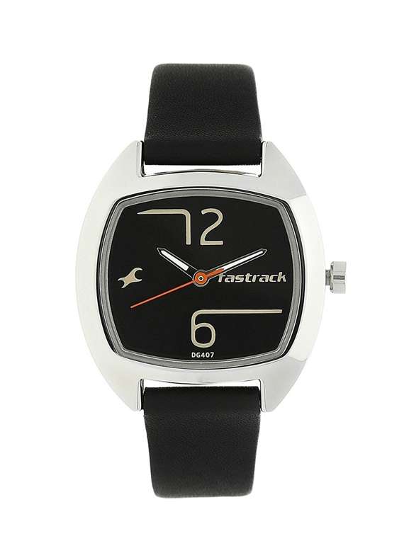 Buy online Fastrack Women's Black Dial Steel Leather Strap Watch