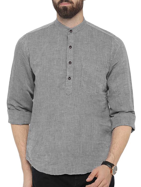 solid grey cotton kurta - 13447532 -  Zoom Image - 0