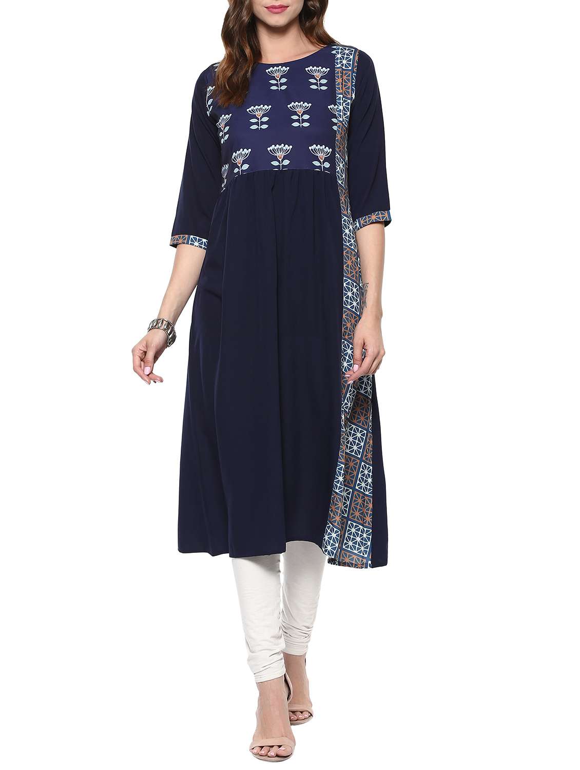 blue crepe aline kurta