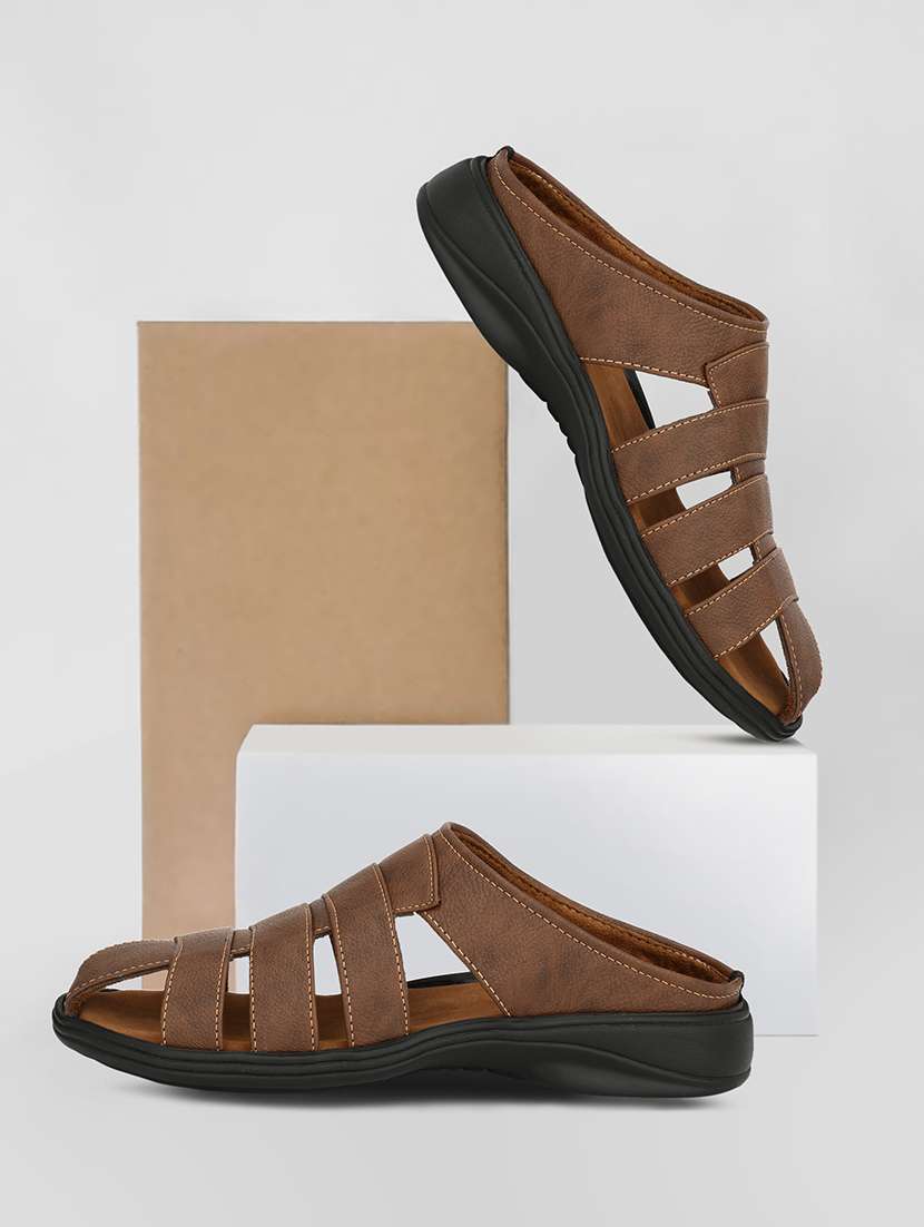 brown leather slip on sandal
