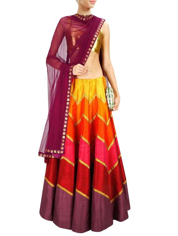 multi silk flared lehenga
