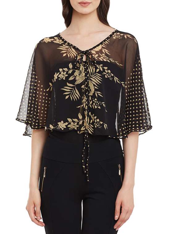 black printed georgette regular top - 13465442 - Zoom Image - 0