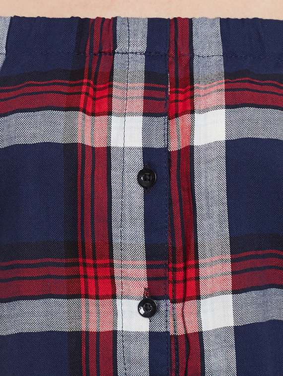 navy blue checkered rayon off shoulder top - 13465443 - Standard Image - 3