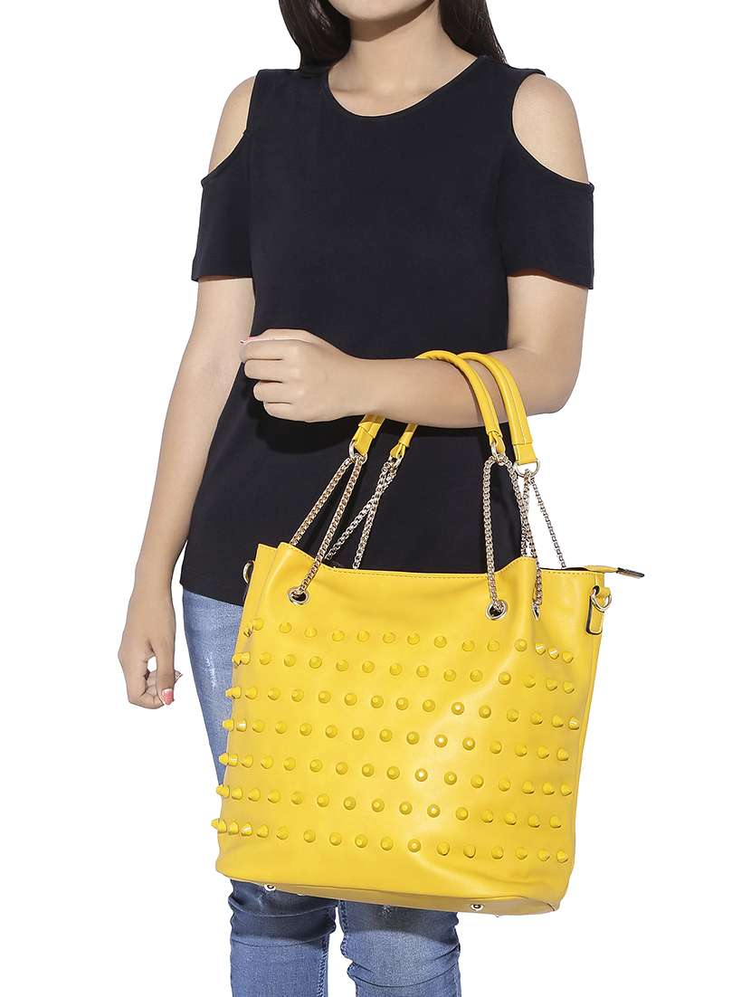 yellow leatherette handbag - 13465898 - Standard Image - 5
