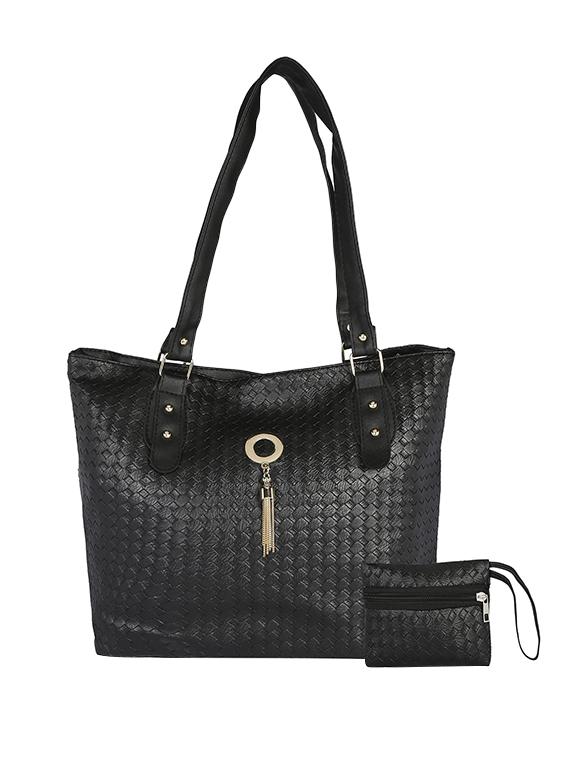 black leatherette weaved handbag - 13465903 - Zoom Image - 0