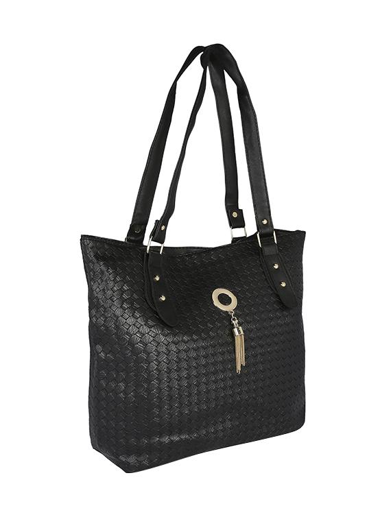 black leatherette weaved handbag - 13465903 - Standard Image - 3