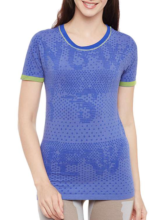 blue printed cotton regular tee