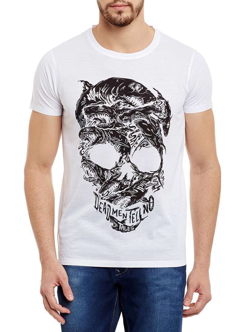 white polyester graphic print t-shirt