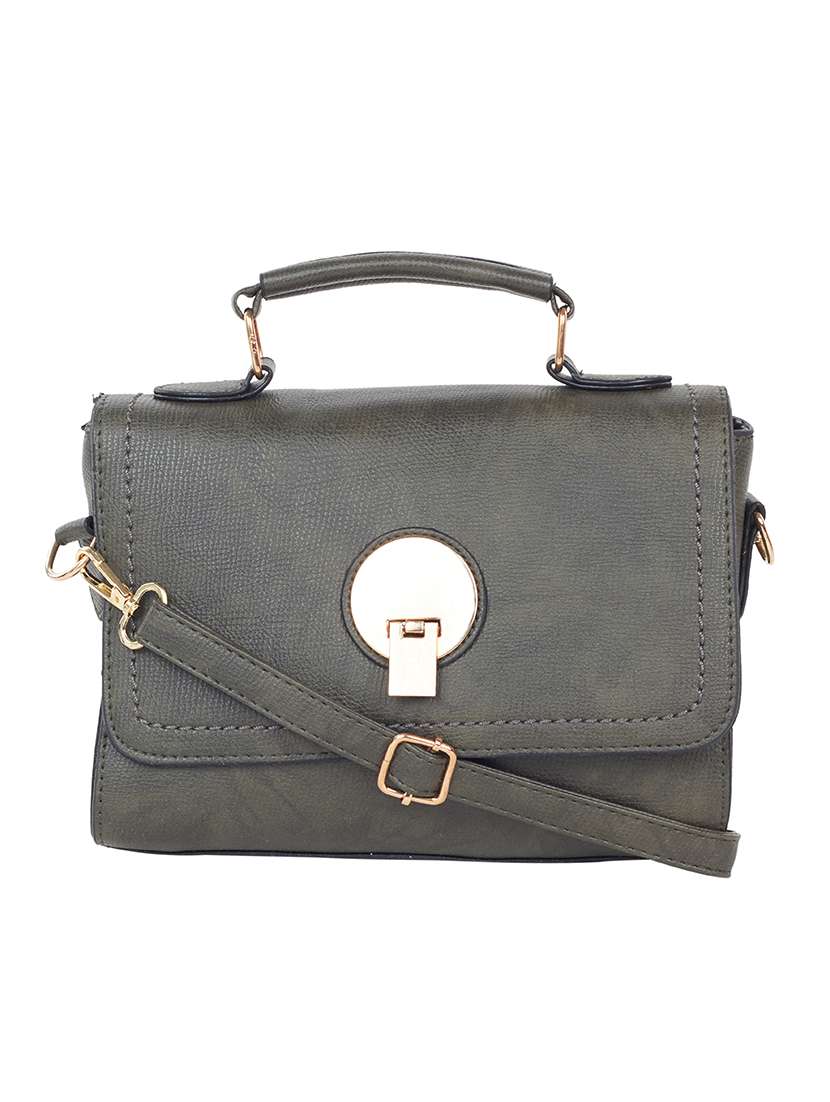 green leatherette sling bag