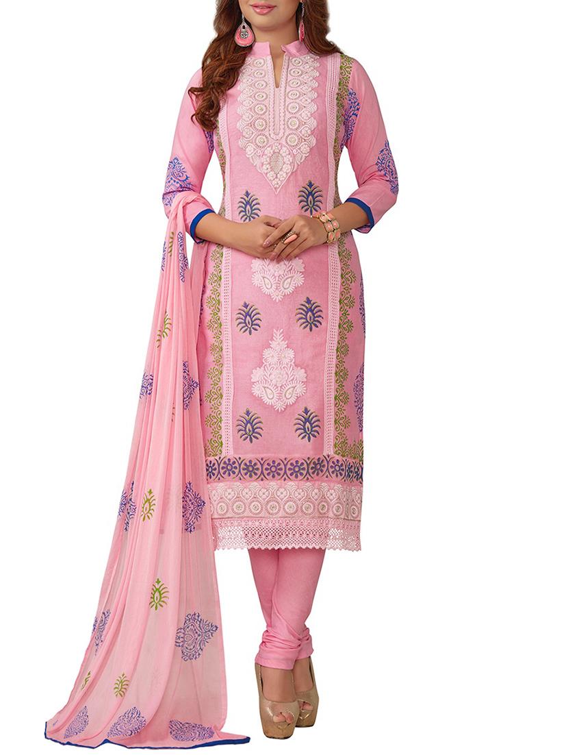 pink cotton embroidered dress material