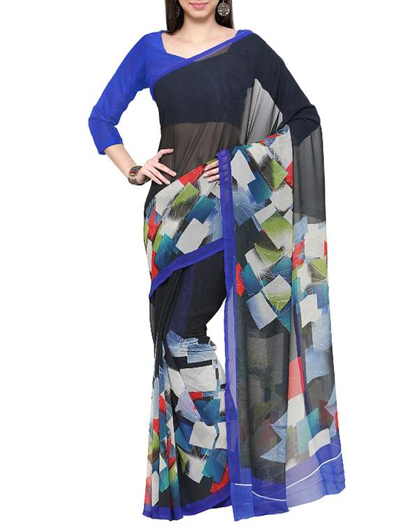 black georgette printed saree with blouse