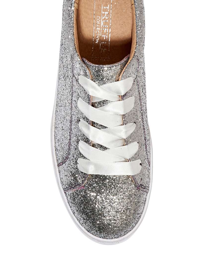 silver faux leather laceup sneakers - 13551011 -  Standard Image - 3