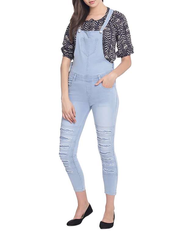 stone washed distressed dungaree