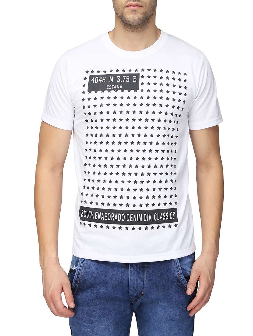white cotton front print t-shirt