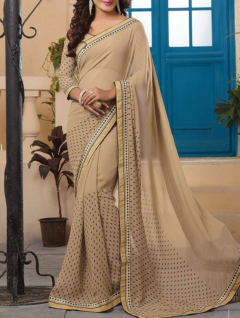 beige printed saree with blouse