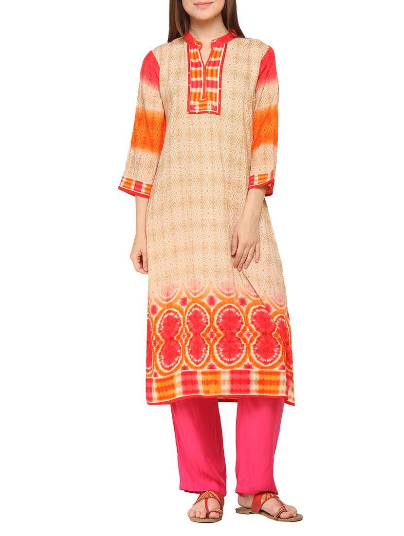 beige rayon straight kurta