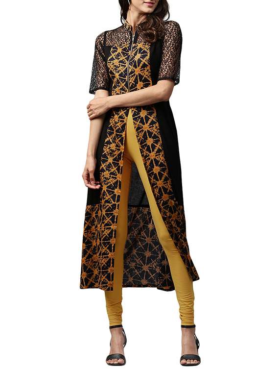 black cotton high slit kurta