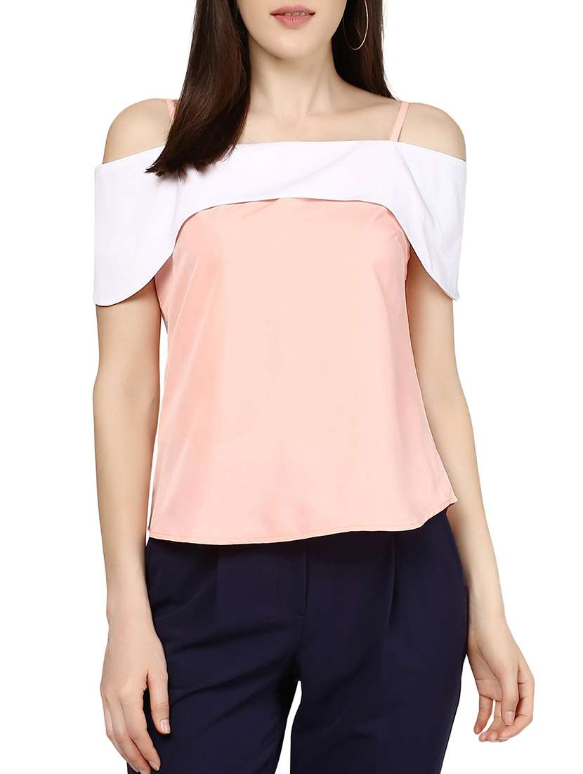light orange crepe ruffle top