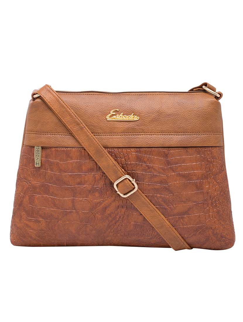 brown leatherette structured sling bag - 13601750 - Zoom Image - 0