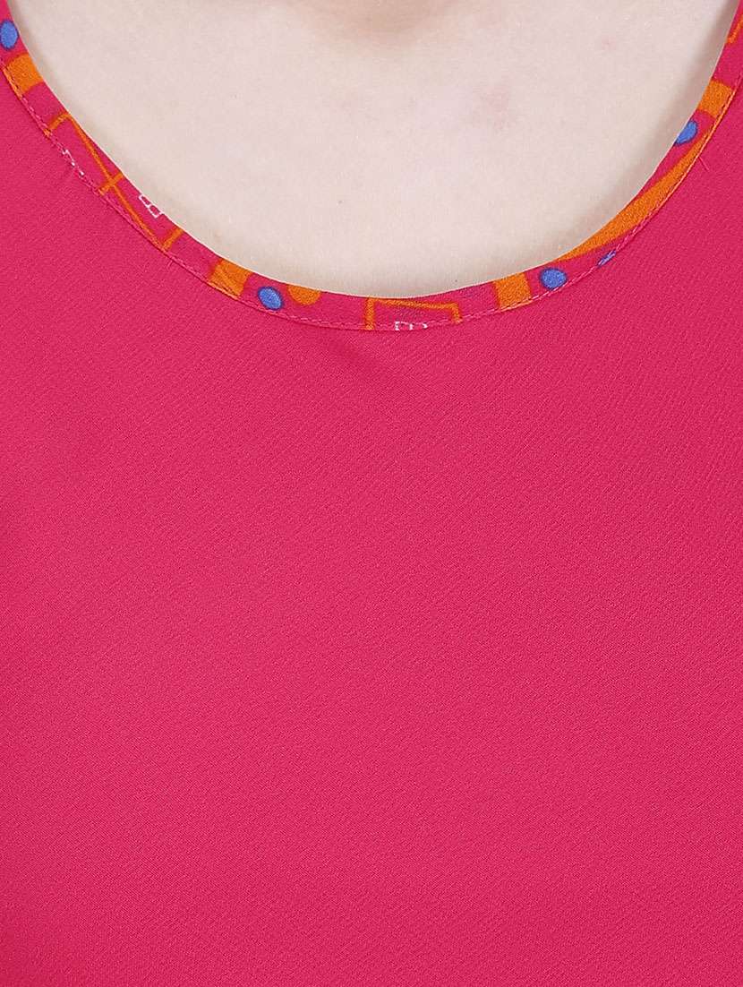 pink printed georgette layered dress - 13601885 -  Standard Image - 3