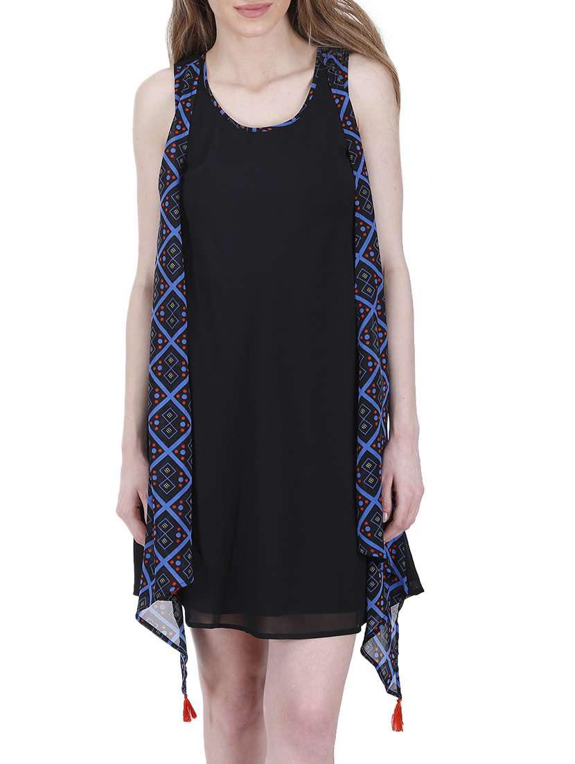 black printed georgette layered dress