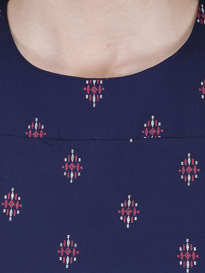 navy blue printed rayon fit & flare dress - 13601887 -  Standard Image - 3