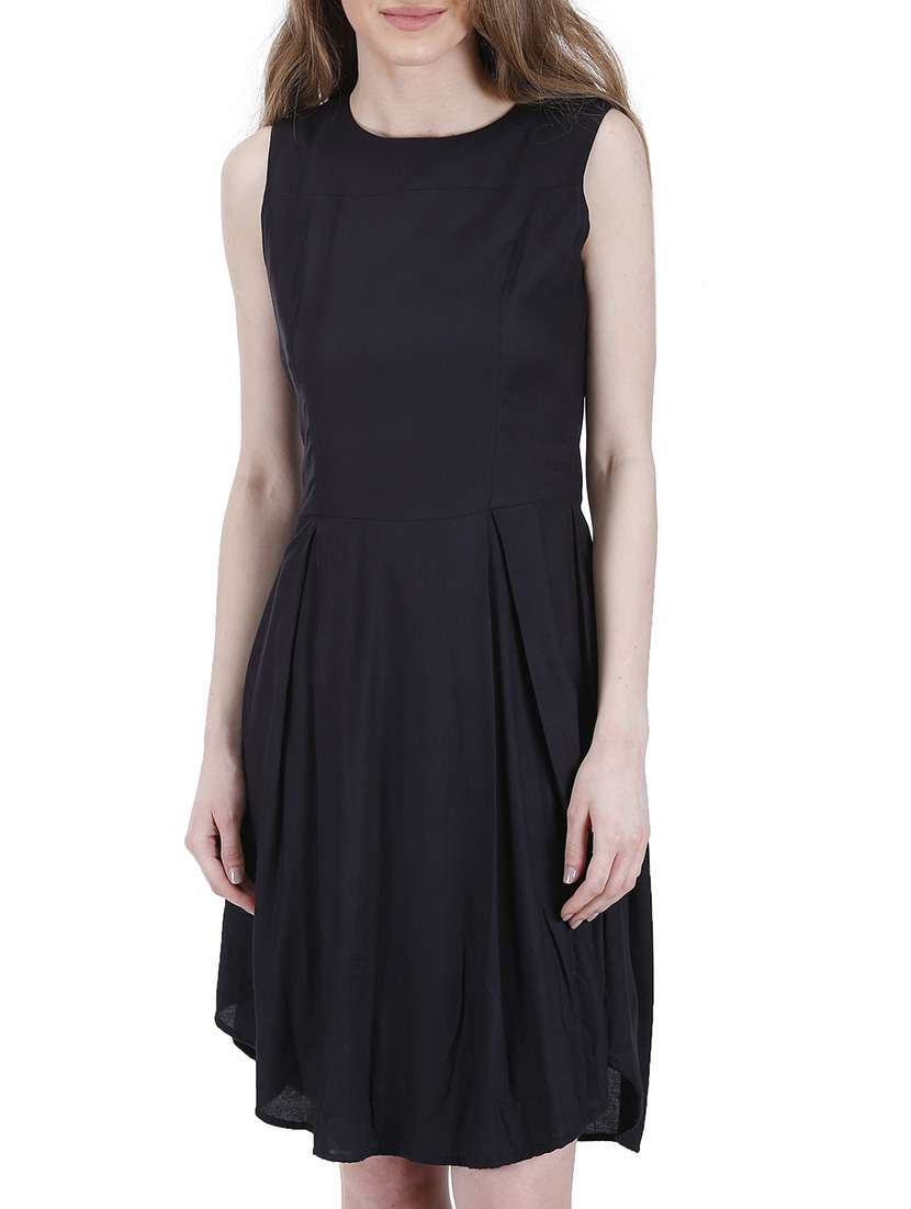 black viscose fit & flare dress - 13601888 - Zoom Image - 0