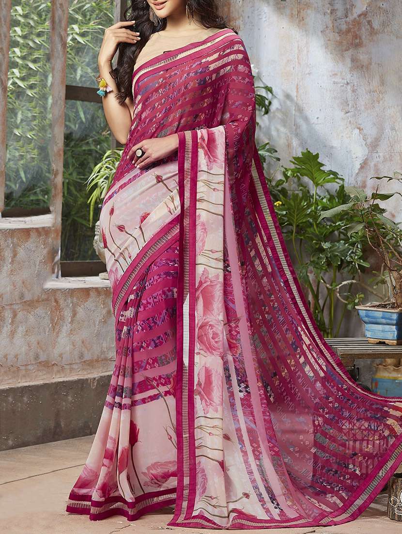 pink georgette printed saree