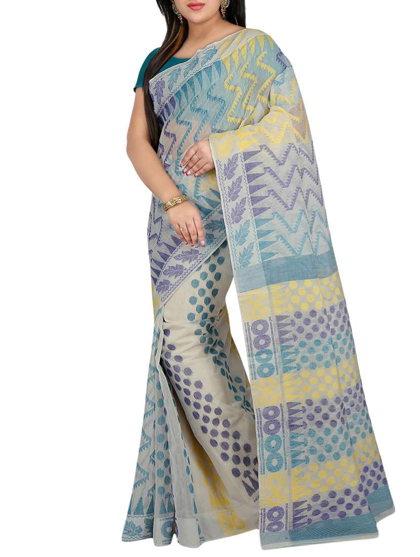 beige cotton tant saree