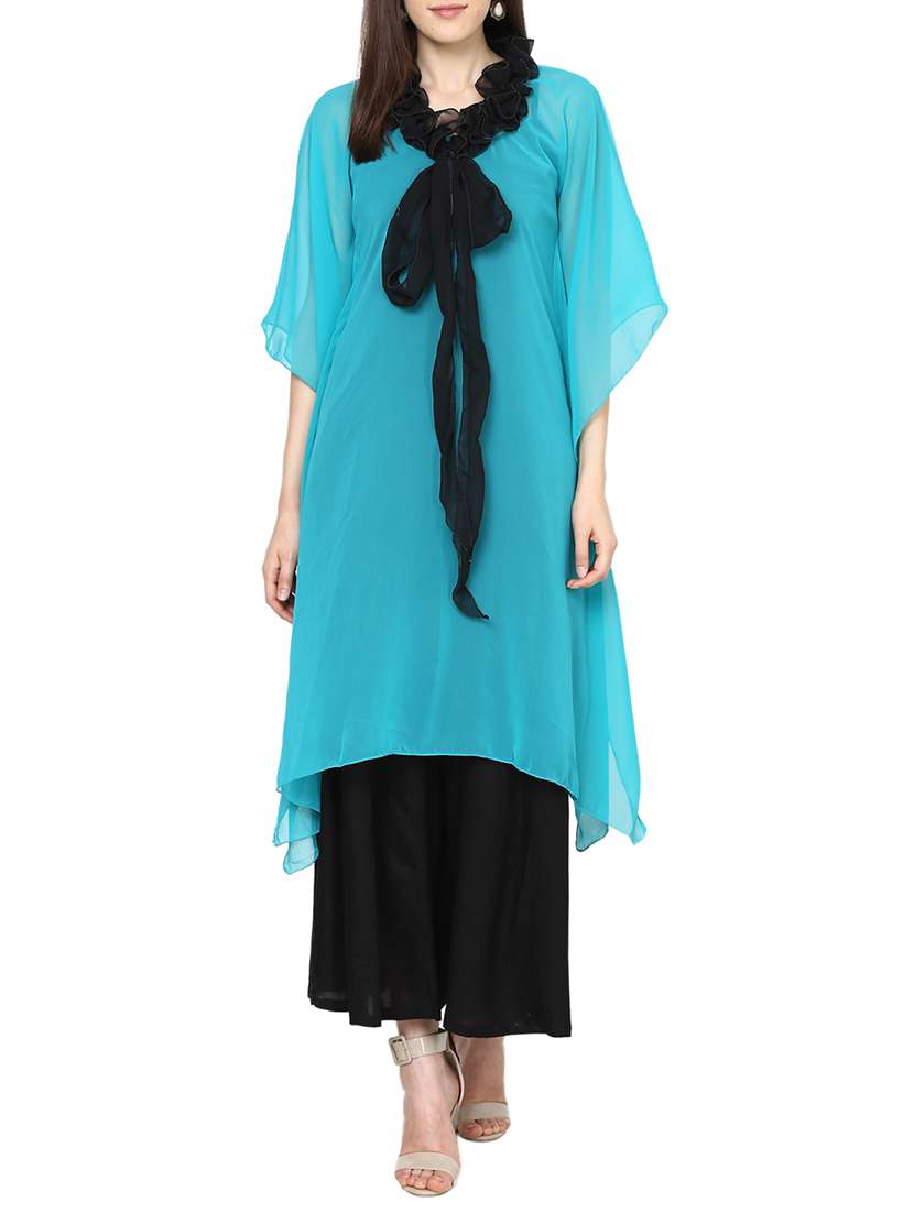 turquoise georgette kaftan kurta