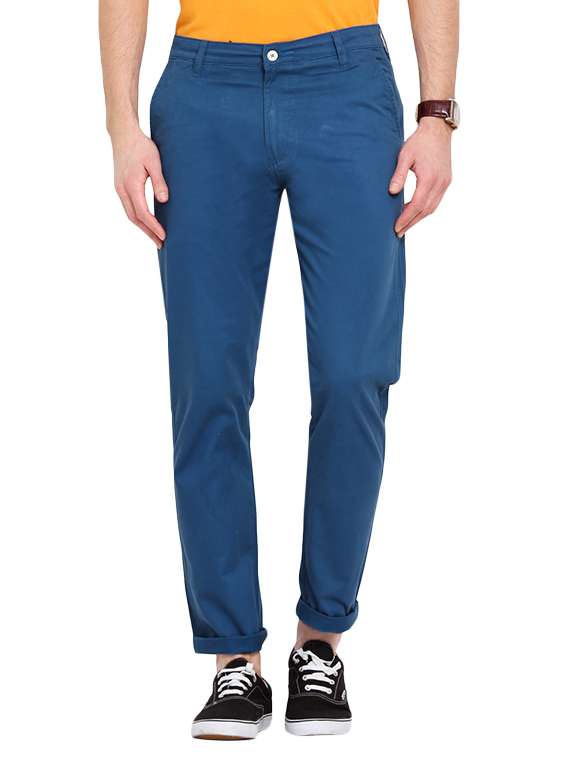 blue cotton chinos casual trousers