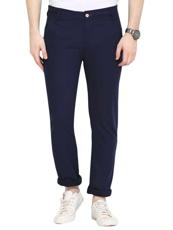 blue cotton chinos casual trousers