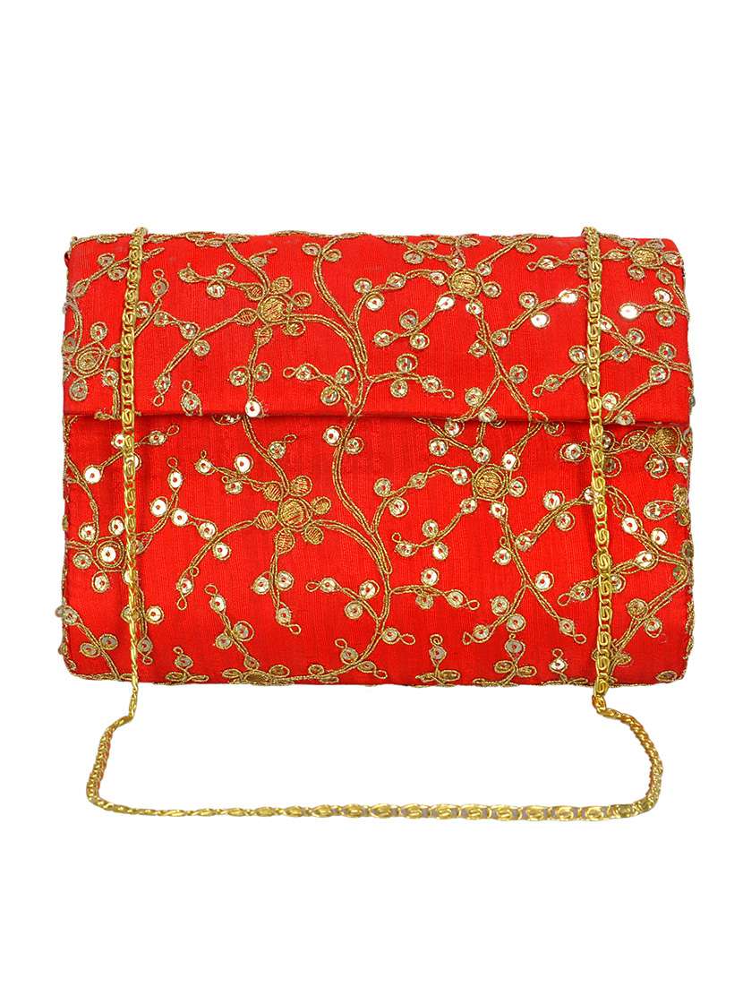 red cotton box clutch