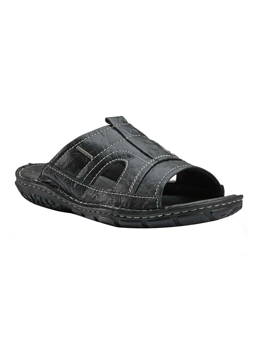 Buy online Black Leather Slip On Slipper from Slippers, Flip Flops - Main Image