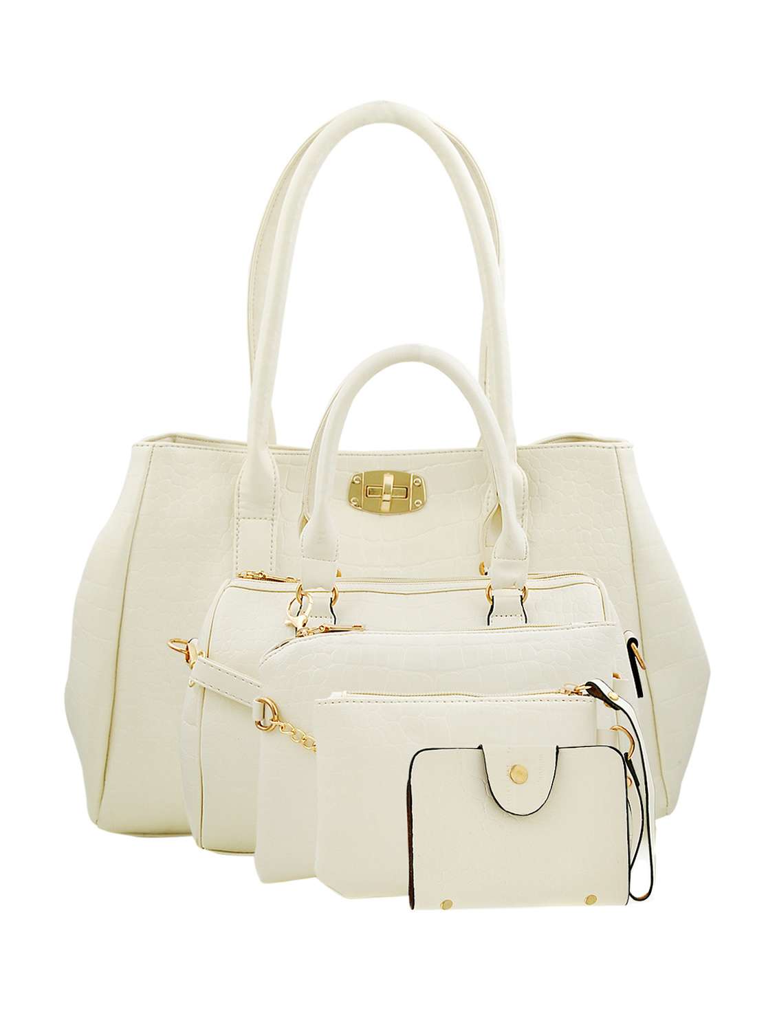 white leatherette regular handbag