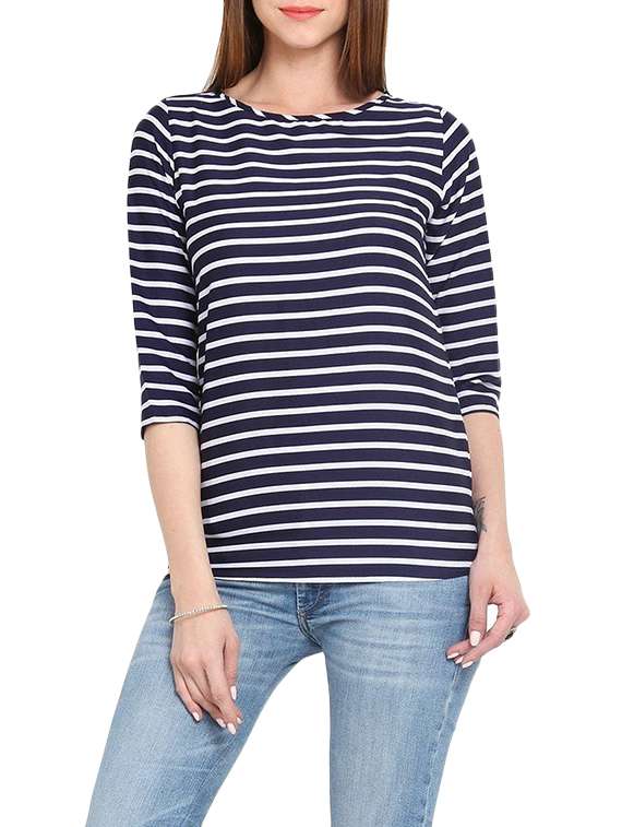 navy blue striped poly crepe top - 13653655 -  Zoom Image - 0