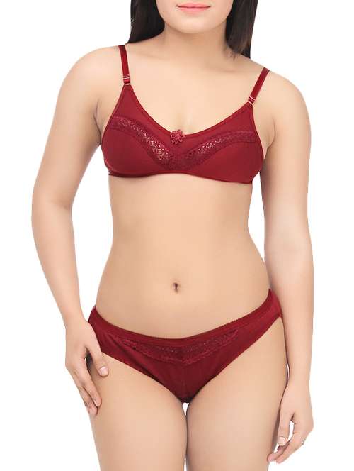 red cotton bra and panty set - 13656820 - Standard Image - 0