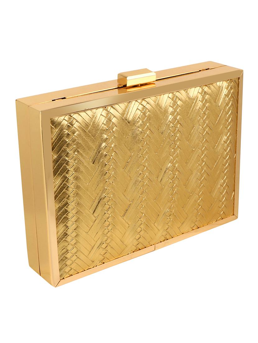 gold leatherette box clutch - 13656935 - Standard Image - 3