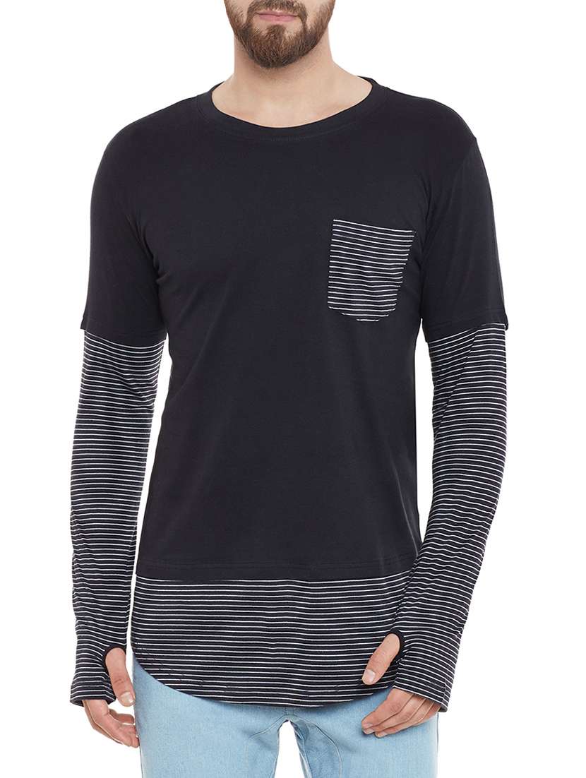 black cotton blend thumb hole t-shirt - 13657267 -  Zoom Image - 0