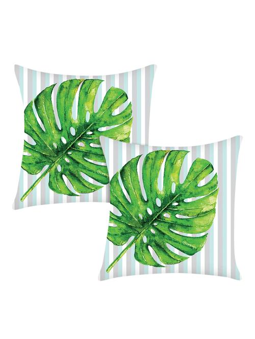 digitally printed cushion cover with lines and leaf design set of two - 13662557 - Standard Image - 0