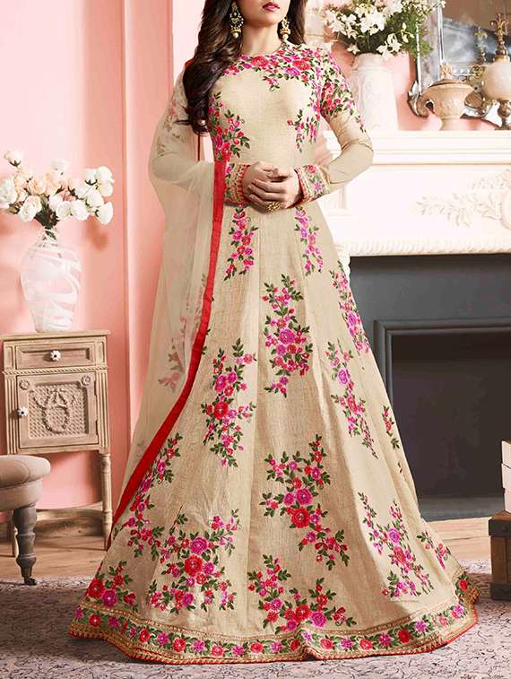 embroidered anarkali semi-stitched suit