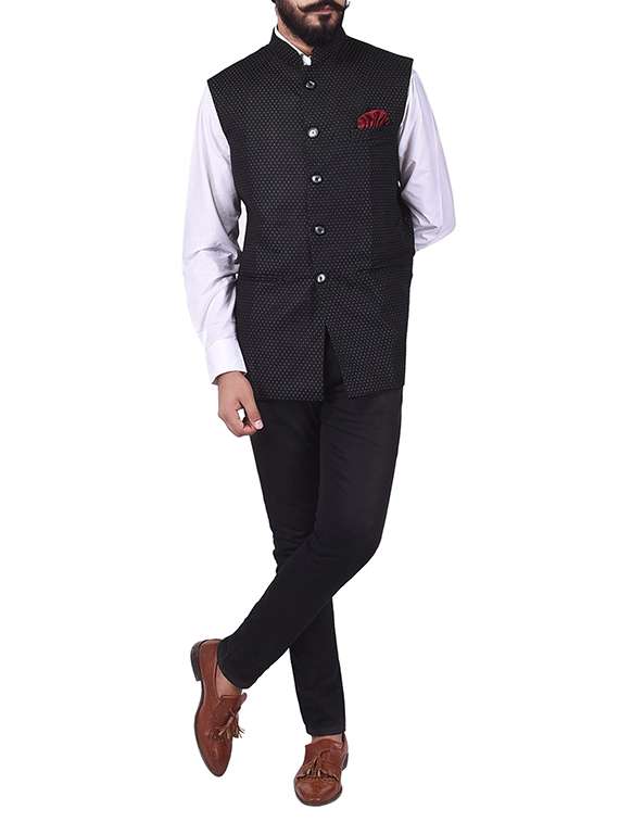 black cotton nehru jacket - 13665862 -  Standard Image - 3