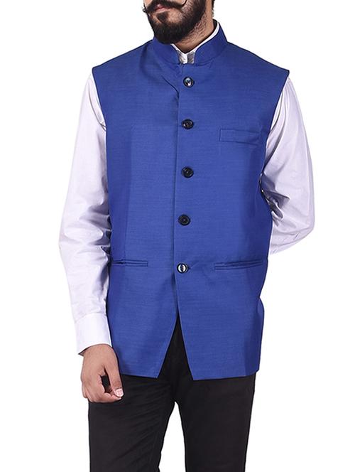blue cotton nehru jacket - 13665863 - Standard Image - 0
