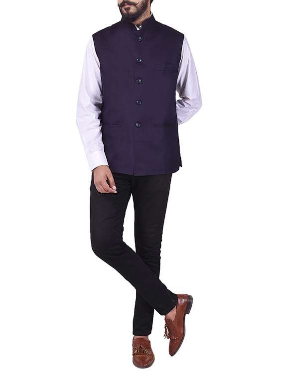 purple cotton nehru jacket - 13665864 -  Standard Image - 3